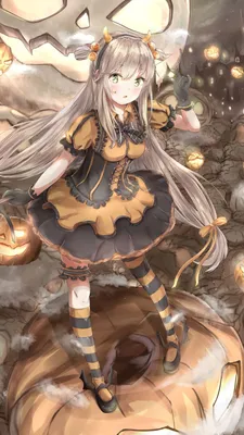 аниме девушка в костюме хэллоуина стоит в группе других людей, хэллоуин  групповое фото, Хэллоуин, тыква фон картинки и Фото для бесплатной загрузки