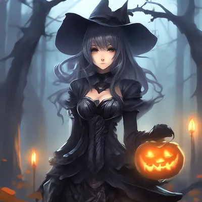 Девушка на Хэллоуин в стиле аниме.…» — создано в Шедевруме