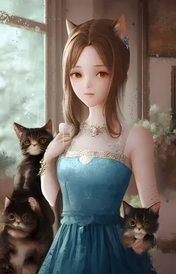 Картина “Неко и ее кошки (Аниме) | PrintStorm