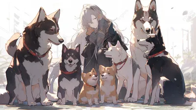 аниме изображение нескольких собак и аниме девушки, картина для собак,  чтобы смотреть на, собака фон картинки и Фото для бесплатной загрузки