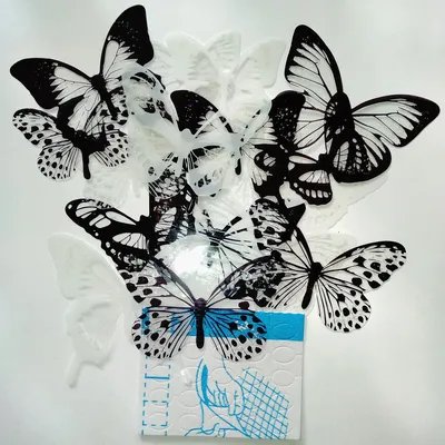 3D черно-белые наклейки бабочки | AliExpress