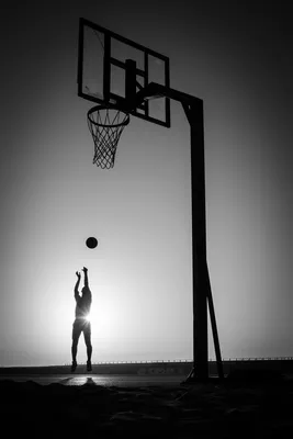Скачать 1680x1050 силуэт, прыжок, мяч, баскетбол, спорт, черно-белый обои,  картинки 16:10