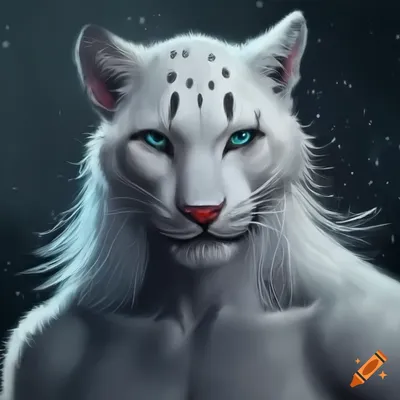 Anthropomorphic winter white panther, furry, wearing black tank top, anime,  detailed, realistic, drawing, hyperrealistic, high definition, 8k,  humanoid, painting,hd,incredible detail on Craiyon