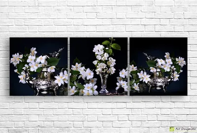 Купить Картина \"Белые цветы на черном фоне\" холст, масло, 50х60см , цена  1900р.