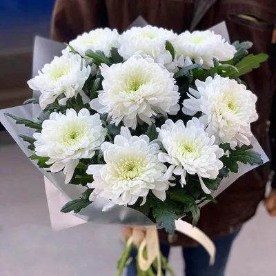 9 белых хризантем в букете за 7 490 руб. | Бесплатная доставка цветов по  Москве