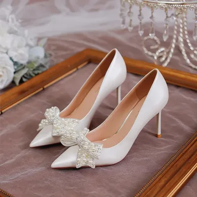 Женские свадебные туфли, белые туфли на высоком каблуке-шпильке, с  жемчугом, для подружки невесты, размеры 34-40, 2022 | AliExpress