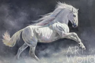 Картина маслом \"Белый конь\" 80x120 SK220401 купить в Москве