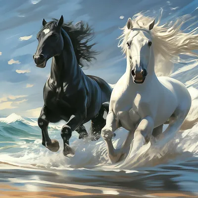 Мчатся красивый белый конь и черный…» — создано в Шедевруме