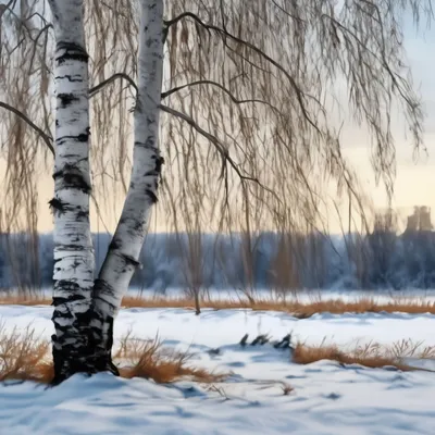 белой березы зимой в инее, зимняя красавица