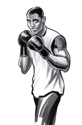 Спортсмен по боксу. чернила черно-белый рисунок | Премиум Фото