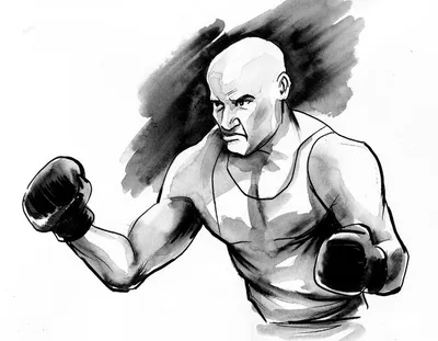 Чемпион по боксу стоит и готов к бою. боксер мужчина. истребитель силуэт  рука нарисованные вектор эскиз | Премиум векторы