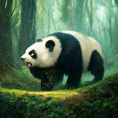 Фон:Зелёный бамбук.Большая панда …» — создано в Шедевруме