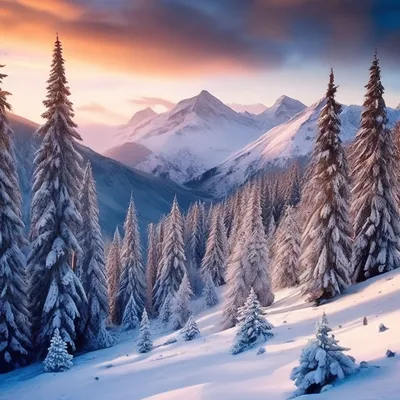 Большие красивые горы, зима, снежный…» — создано в Шедевруме