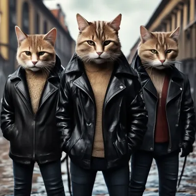 Брутальные коты в кожаных куртках …» — создано в Шедевруме