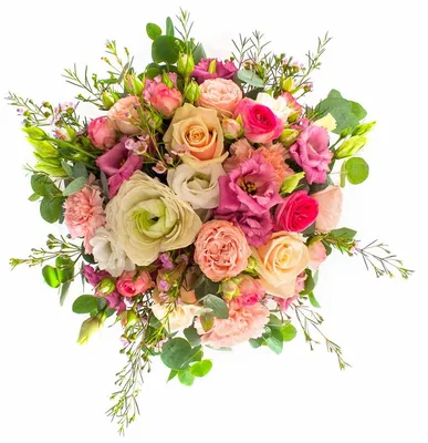 Нежный букет «Балет» с тюльпанами, розами и эвкалиптом