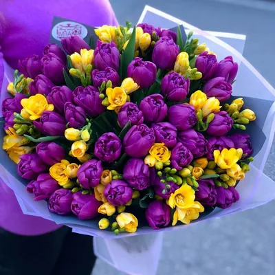 Купить Нежный букет 19 тюльпанов в упаковке R159 в Москве, цена 6 250 руб.