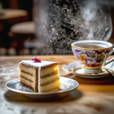 Чашка чая и вкусный торт на белом :: Стоковая фотография :: Pixel-Shot  Studio