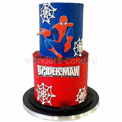 Торт Человек-паук двухъярусный (T8777) на заказ по цене от 1050 руб./кг в  кондитерской Wonders в Москве