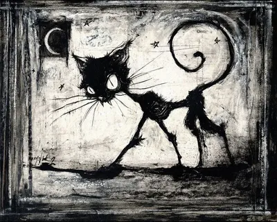 Нарисованный черный котик - 58 фото