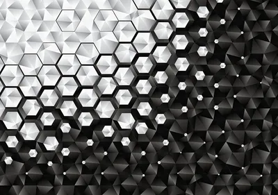 Флизелиновые квадратные фото обои 254x184 см 3D Черно-белые шестиугольники  (10684V4)+клей по цене 1200,00 грн