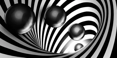 Скинали №8194 - Черно-белые волны с глянцевыми черными 3D-шарами - фартук  для кухни в Москве