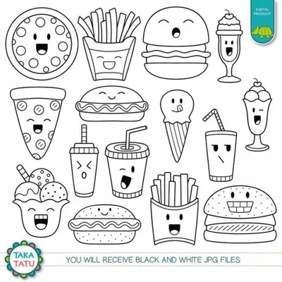 Картинка с черно-белыми изображениями еды