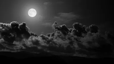 Скачать 1920x1080 луна, облака, небо, черно-белые обои, картинки full hd,  hdtv, fhd, 1080p