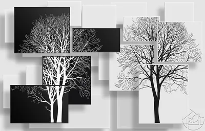 силуэт дерева, черно-белый, акварель png | PNGEgg