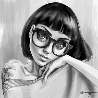 Женщина в очках и черно-белое изображение женщины в очках. | Премиум Фото