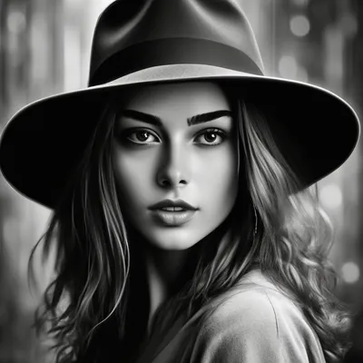 Картинки девушка, черно белый фон, губки, тишина, шляпа - обои 2560x1600,  картинка №201560