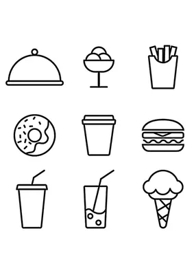 Значки еды ресторана черно-белые Иллюстрация вектора - иллюстрации  насчитывающей обед, рыбы: 42126446