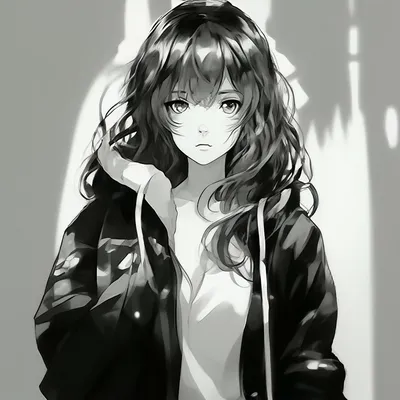 Девушка,в стиле аниме,черно белый …» — создано в Шедевруме