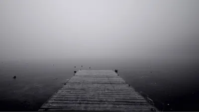 Скачать 1920x1080 пирс, неизвестность, туман, черно-белые обои, картинки