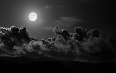 Скачать 1920x1200 луна, облака, небо, черно-белые обои, картинки