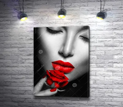 Картина \"Черно-белое фото девушки с красным акцентом на розе и губах\" |  Интернет-магазин картин \"АртФактор\"