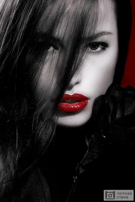Фотообои \"Черно-белый портрет девушки с красными губами\" - Арт. 070221 |  Купить в интернет-магазине Уютная стена