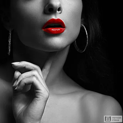 Картина \"Черно-белое фото девушки с красными губами\" | Интернет-магазин  картин \"АртФактор\"