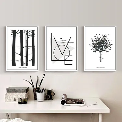 Купить Современная черно-белая абстрактная картина с деревом, холст,  минимализм, настенный художественный постер, цитаты о любви, печать,  изображение для гостиной, спальни | Joom