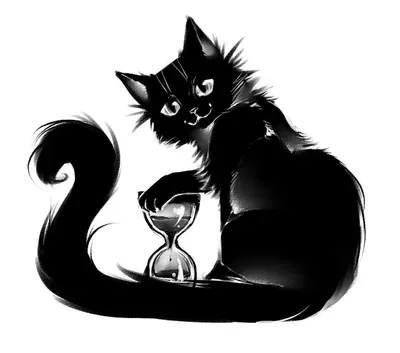 Черная кошка подруги. Акварель | Пикабу