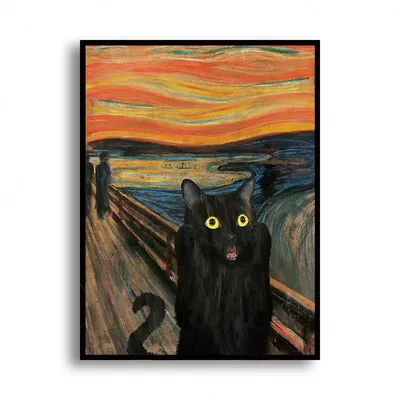 Картина на холсте крик Черный кот портрет смешные подарки современные  плакаты принты Настенная картина для гостиной домашний декор | AliExpress
