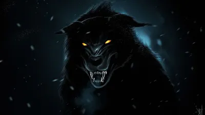 Фото Черный волк держит в пасти цепочку с кулоном на фоне ночного леса |  волки в фэнтези | Постила