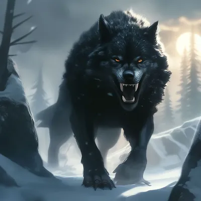Гигантский злой черный волк с …» — создано в Шедевруме