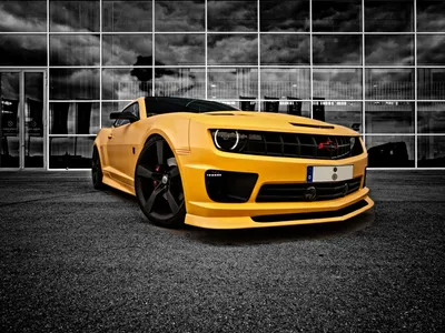 Черный Chevrolet Camaro RS на газоне - обои для рабочего стола, картинки,  фото