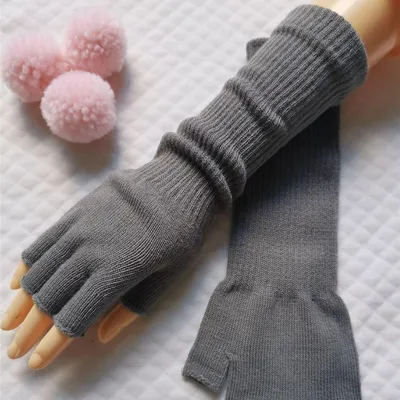 Унисекс, чисто черные вязаные осенне-зимние длинные рабочие перчатки до  локтя, перчатки с половиной пальца, грелки для рук – лучшие товары в  онлайн-магазине Джум Гик