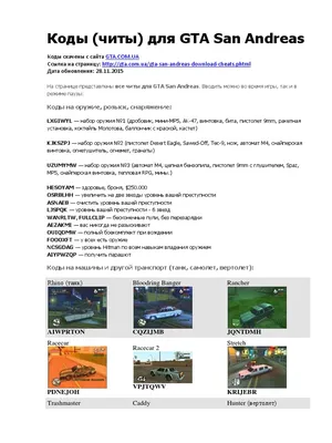 GTA SA Cheats Gta - Com.ua | PDF