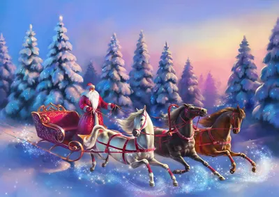 Холст с красками, 20 × 25 см, по номерам «Дед Мороз и тройка лошадей» —  купить в интернет-магазине по низкой цене на Яндекс Маркете