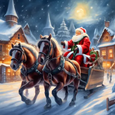 Дед Мороз летит на санях на …» — создано в Шедевруме