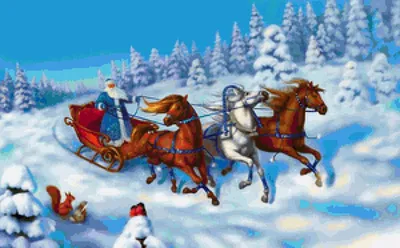 Дед Мороз в зимней деревне в …» — создано в Шедевруме