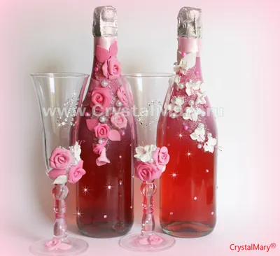 Декор бутылок цветами. Модель 01576 - Интернет-магазин подарков со стразами  Swarovski CrystalMary
