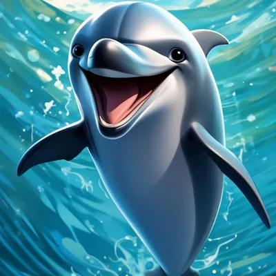 Милый мультяшный дельфинчик выпрыгнул …» — создано в Шедевруме